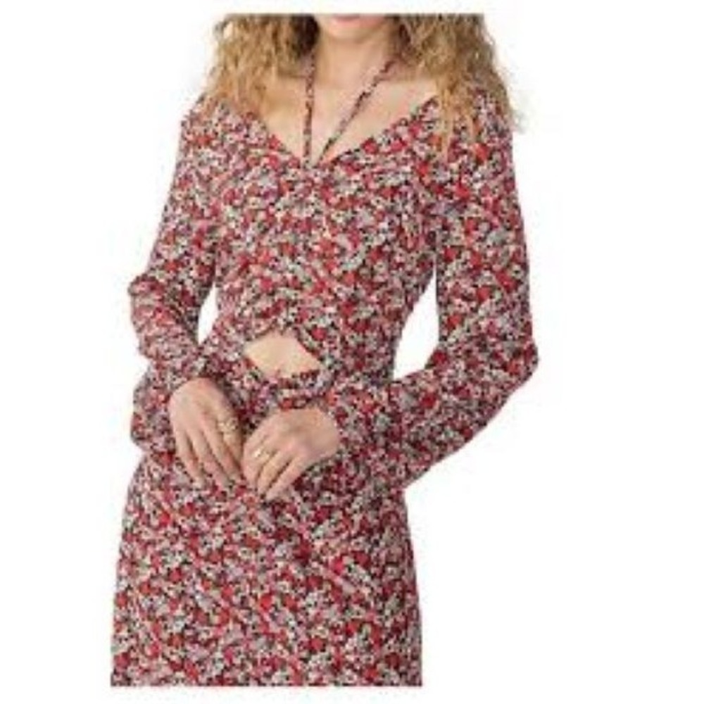Sanctuary sz 4 Midi Dress Floral Print Chiffon Halter Neck L/S Cut-Out $149 NWT
